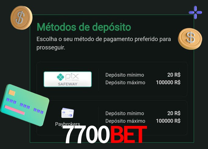 O cassino 7700BET oferece uma grande variedade de métodos de pagamento
